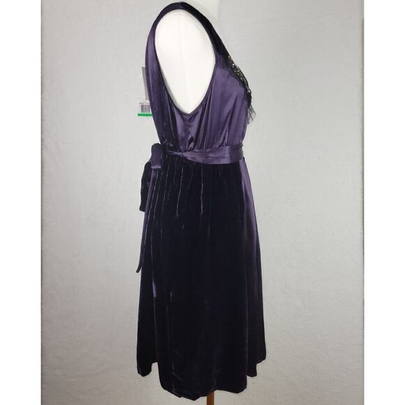 Vtg Single Dress Embellished Sz M Purple Velvet Silk Whimsical Fairy Goblin Core - Picture 2 of 6